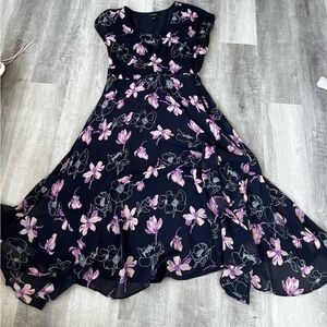 Club Monaco Black and Purple Floral Midi Dress
